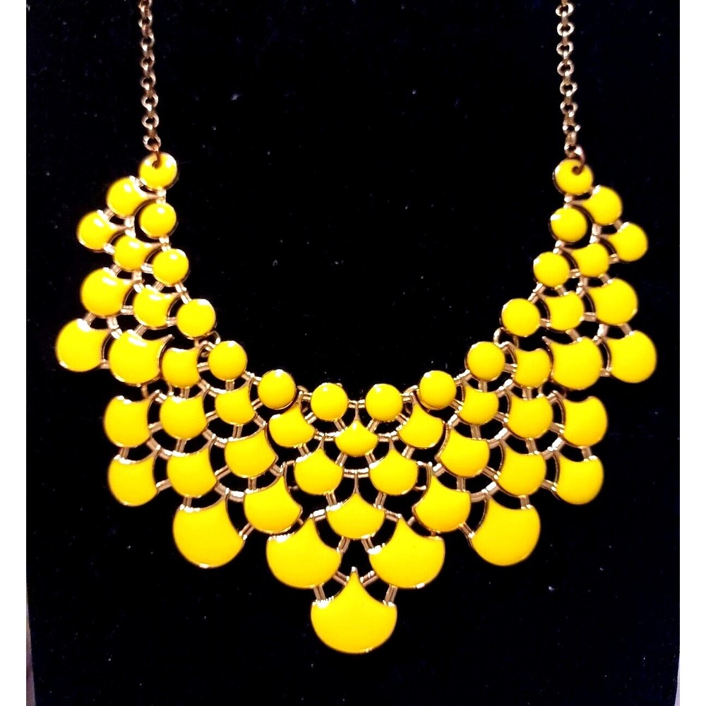 Jane Stone Necklace Bib Bright Yellow and Gold Tone Statement Jewelry